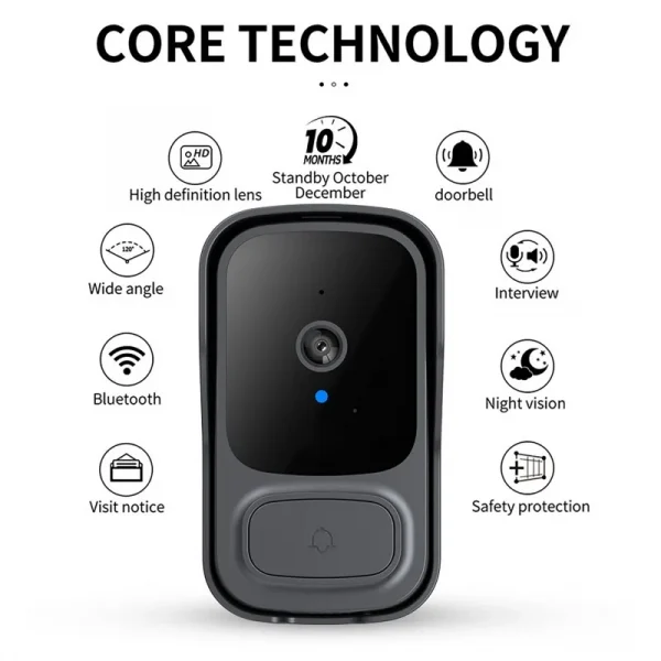 Smart Wireless Video Doorbell Camera Alarm Security Remote Monitoring Two-Way Intercom High Definition Night Vision for Home