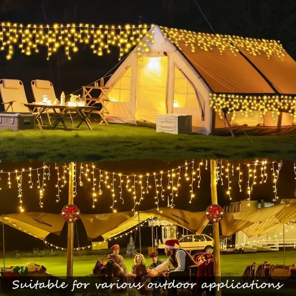 LED Outdoor Solar Icicle Lights Waterproof Christmas 8 Lighting Modes