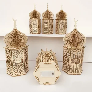 Eid Mubarak Wooden Pendant LED Candles Light