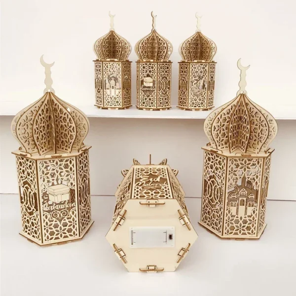 Eid Mubarak Wooden Pendant LED Candles Light
