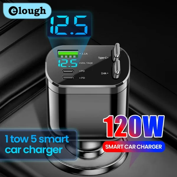 5-in-1 Retractable Car Charger Adapter
