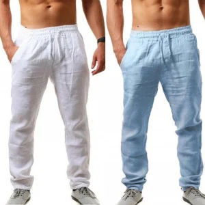 Men's Cotton Linen Casual Pants Male Shorts Pants Breathable