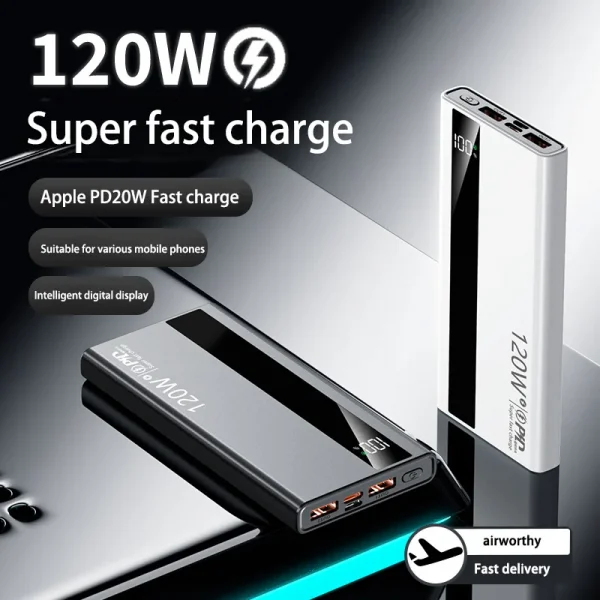 500000mAh High Capacity Power Bank 120W Super Fast Charging Portable External Battery Powerbank for iPhone Huawei
