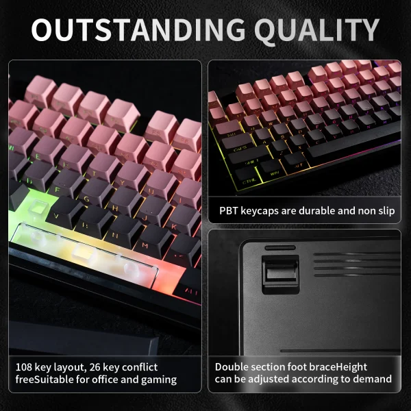 V108 Pro Bluetooth Keyboard  Wired&Wirel 2.4G Full Layout RGB Backlit Low Noise for Office gaming Membrane Keyboard
