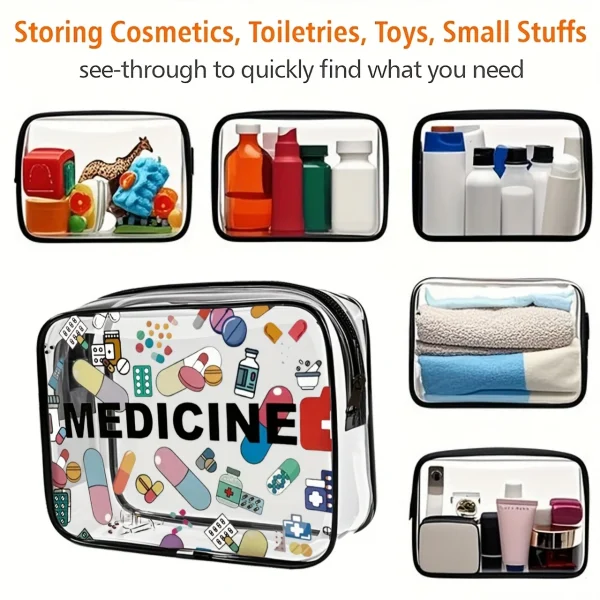 Medicine Cosmetic Bag Women Large Capacity Travel Organizer Easy Wipe Clean Toiletry Pouch Daily Use Trip Toiletry Travel Bag