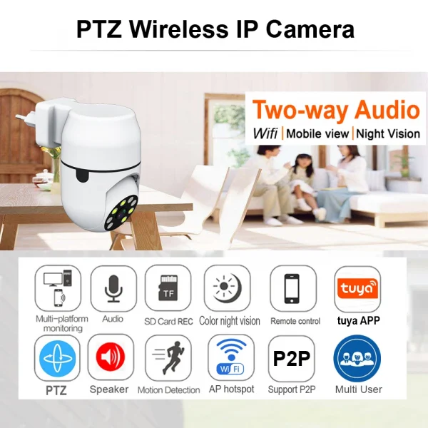 Smart Life Wireless Camera IP HD Tuya Human Auto Tracking Cctv Security Surveillance Color IR Night Vision Indoor Wifi Home Cam