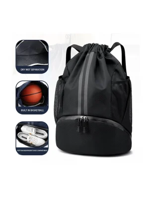 Drawstring Sports Backpack with Wet Dry Pocket
