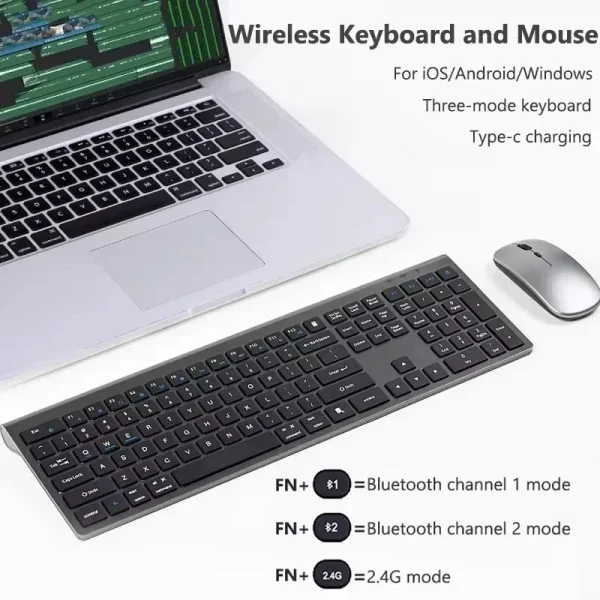 Bluetooth 5.0 & 2.4G Wireless Keyboard and Mouse Combo Multimedia Keyboard Mouse Set for iPad Macbook Android Laptop PC TV