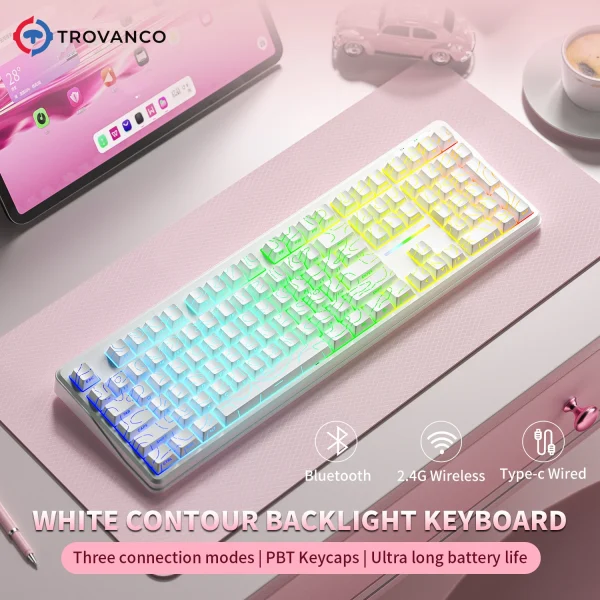 V108 Pro Bluetooth Keyboard  Wired&Wirel 2.4G Full Layout RGB Backlit Low Noise for Office gaming Membrane Keyboard
