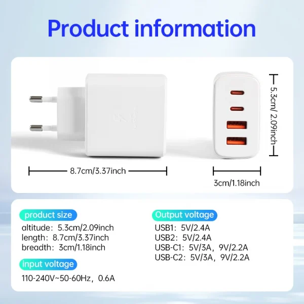 65W Fast Charger with USB-C Cable