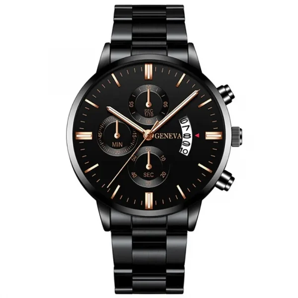 Men Stainless Steel Quartz Business Calendar Watch