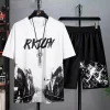 Summer leisure Men set Manga Graffiti Tees T-shirt+shorts 2-pieces