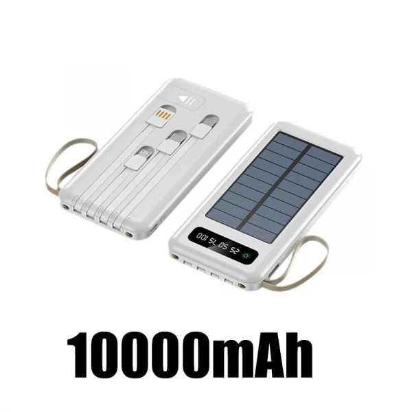 Solar Power Bank 50000mAh Large Capacity Mobile Power Fast Charging Battery Dual Usb 4 Cables LED Digital Display For IPhone