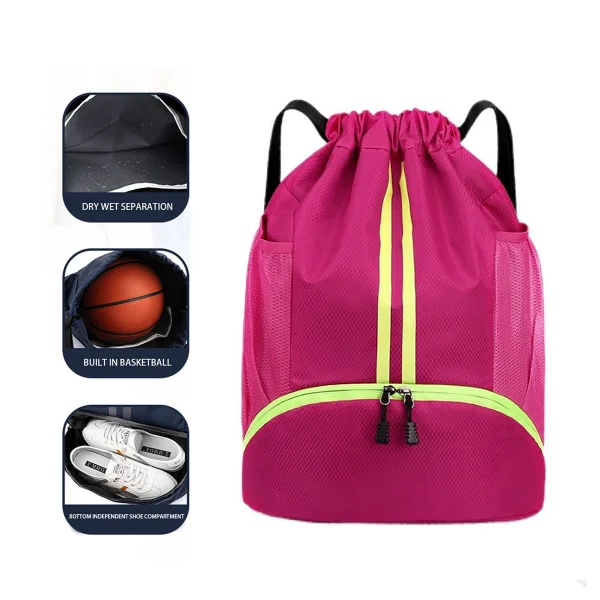 Drawstring Sports Backpack with Wet Dry Pocket
