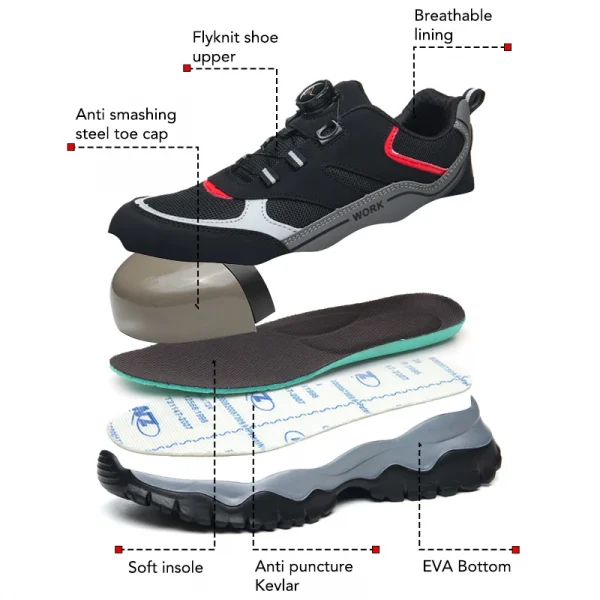 Work Shoes for Men Steel Toe Boots Anti-smash Indestructible Safety Shoes
