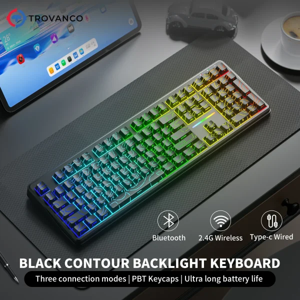 V108 Pro Bluetooth Keyboard  Wired&Wirel 2.4G Full Layout RGB Backlit Low Noise for Office gaming Membrane Keyboard