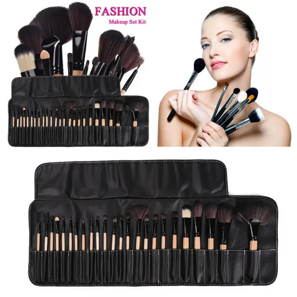 32 PCS Makeup Brush Set with Black Leather Bag