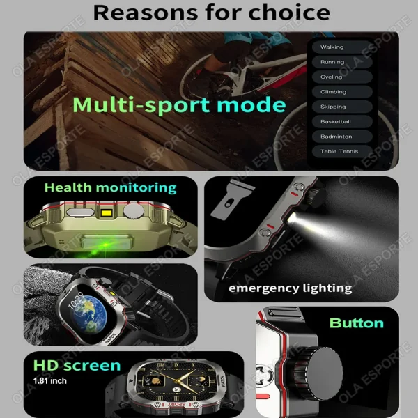 New Military Smart Watch Men IP68 5ATM Outdoor Sport Fitness Tracker