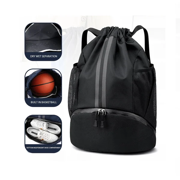 Drawstring Sports Backpack with Wet Dry Pocket