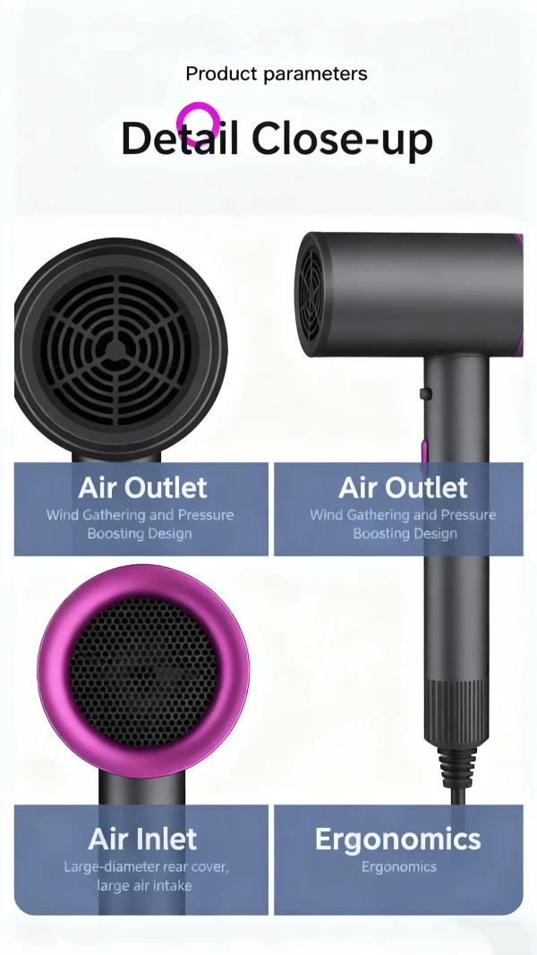 High Power Hair Dryer with Negative Ion and Blue Light