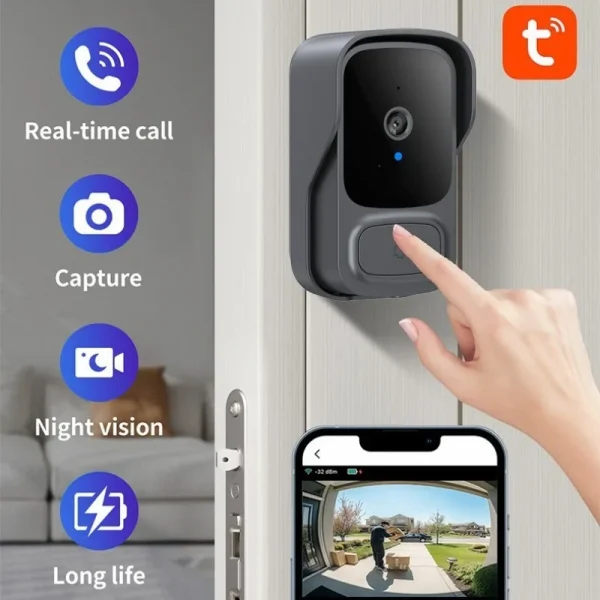 Smart Wireless Video Doorbell Camera Alarm Security Remote Monitoring Two-Way Intercom High Definition Night Vision for Home