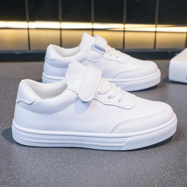 Children Casual Shoes White Pu Leather Plain Design