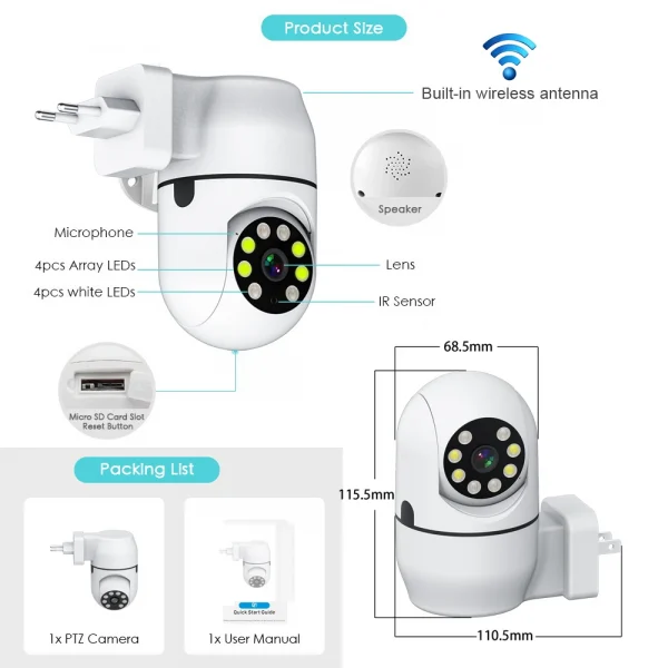 Smart Life Wireless Camera IP HD Tuya Human Auto Tracking Cctv Security Surveillance Color IR Night Vision Indoor Wifi Home Cam