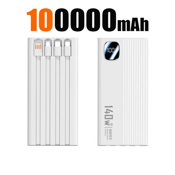 140W 500000mAh Power Bank Large Capacity 4 In1 Cables Intelligent Digital