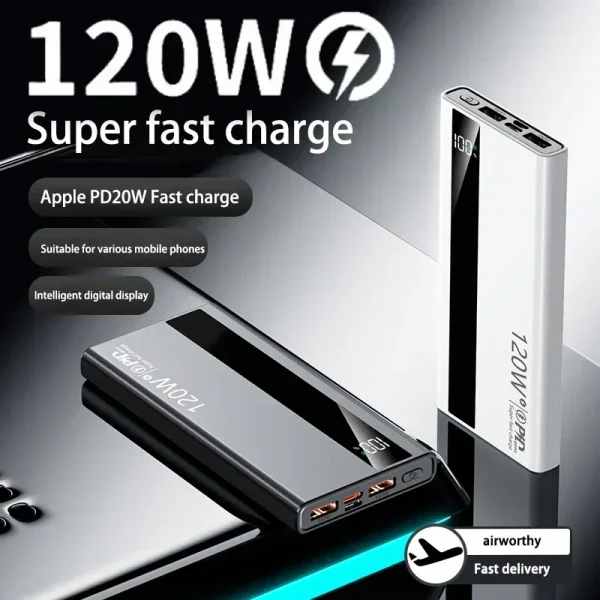 120W Power Bank 500000mAh High Capacity Super Fast Charging Power Bank Portable External Battery Charger For iPhone17 16 Huawei
