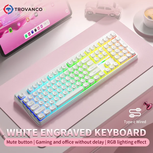 V108 Pro Bluetooth Keyboard  Wired&Wirel 2.4G Full Layout RGB Backlit Low Noise for Office gaming Membrane Keyboard