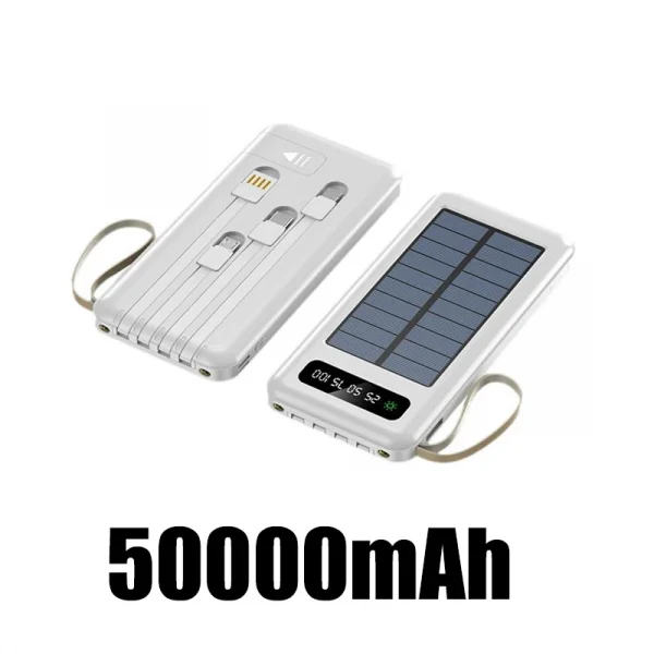 Solar Power Bank 50000mAh Large Capacity Mobile Power Fast Charging Battery Dual Usb 4 Cables LED Digital Display For IPhone