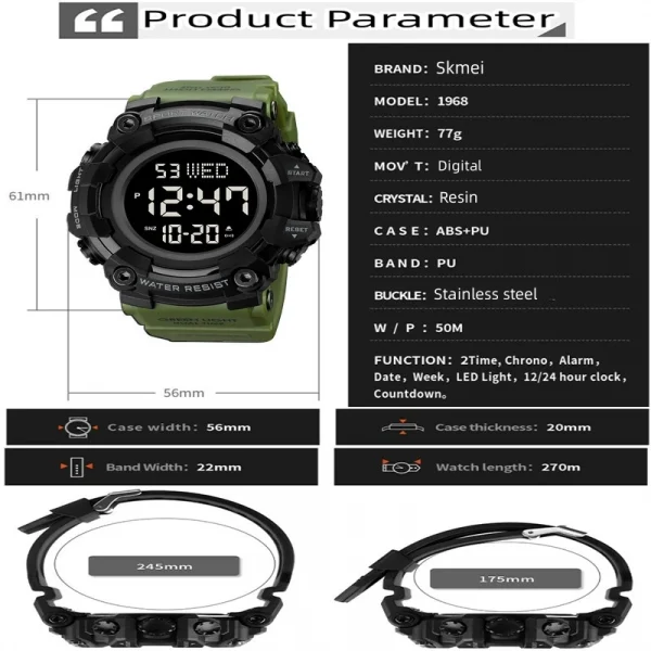 Skmei Waterproof Dual Time Digital Sports Watch
